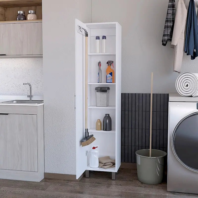 Armoire de rangement Buccan, cinq étagères, finition blanche, haute qualité et durable