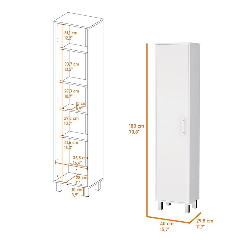 Armoire de rangement Buccan, cinq étagères, finition blanche, haute qualité et durable