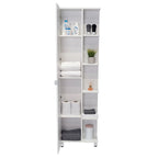 Meuble d'angle Womppi, cinq étagères ouvertes, une porte, finition blanche, haute qualité et durable