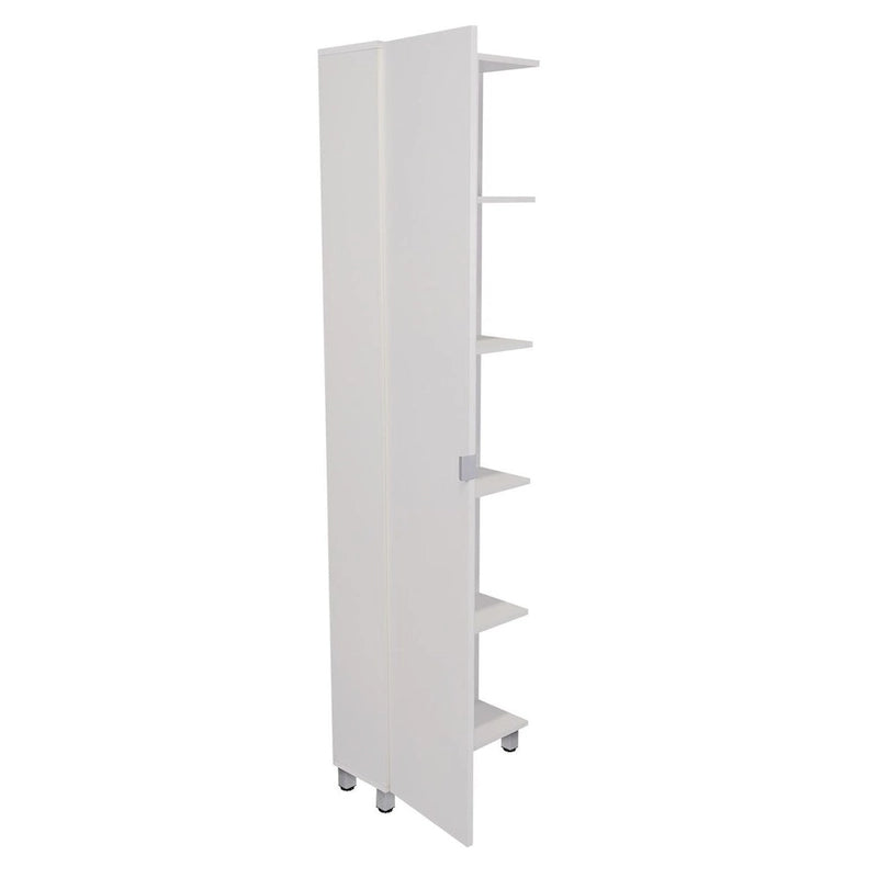 Meuble d'angle Womppi, cinq étagères ouvertes, une porte, finition blanche, haute qualité et durable