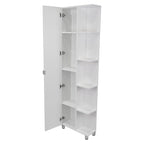 Meuble d'angle Womppi, cinq étagères ouvertes, une porte, finition blanche, haute qualité et durable