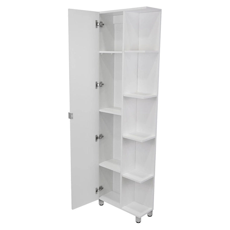Meuble d'angle Womppi, cinq étagères ouvertes, une porte, finition blanche, haute qualité et durable