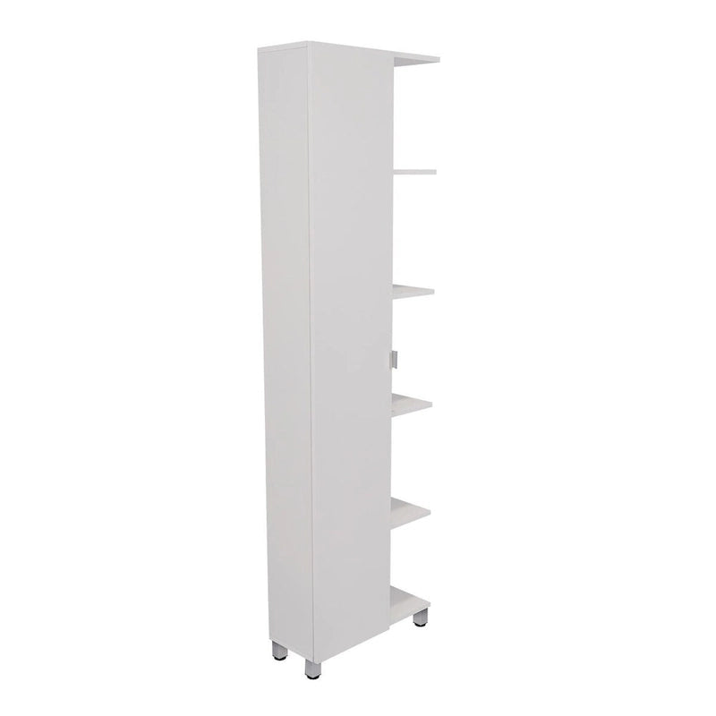 Meuble d'angle Womppi, cinq étagères ouvertes, une porte, finition blanche, haute qualité et durable