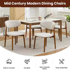 Lot de 4 chaises de salle à manger, chaises de salle à manger modernes du milieu du siècle rembourrées, chaises de cuisine de style campagnard avec siège en tissu rembourré et pieds en bois, beige