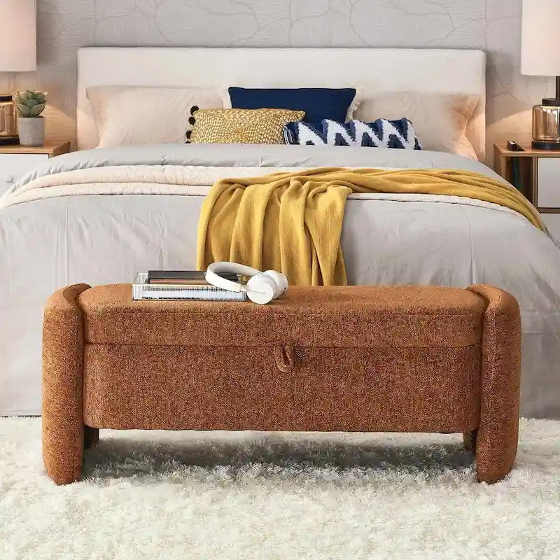 Banc de rangement ottoman ovale en tissu chenille 47,24 po