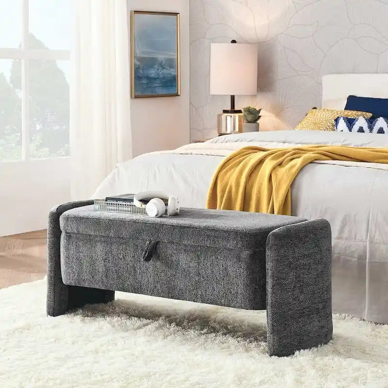 Banc de rangement ottoman ovale en tissu chenille 47,24 po