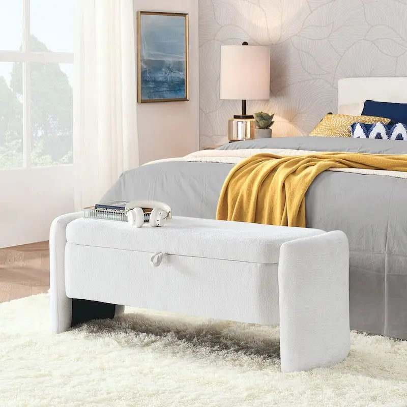 Banc de rangement ottoman ovale en tissu chenille 47,24 po