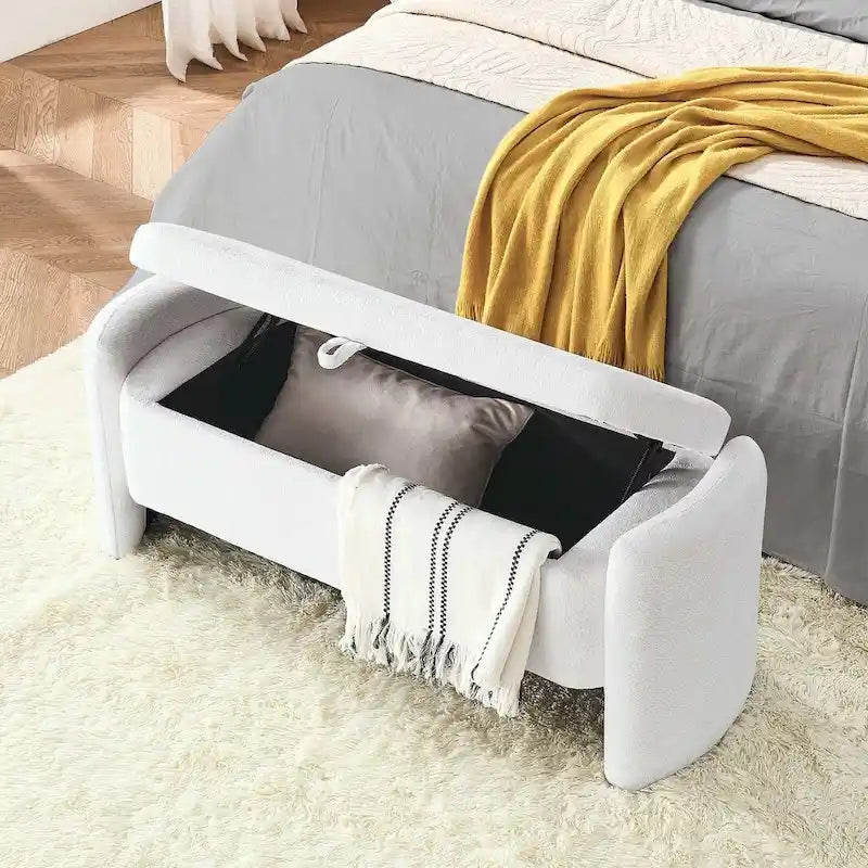 Banc de rangement ottoman ovale en tissu chenille 47,24 po