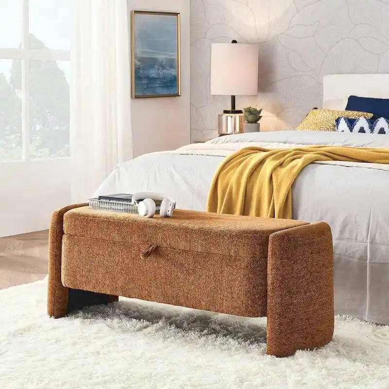 Banc de rangement ottoman ovale en tissu chenille 47,24 po