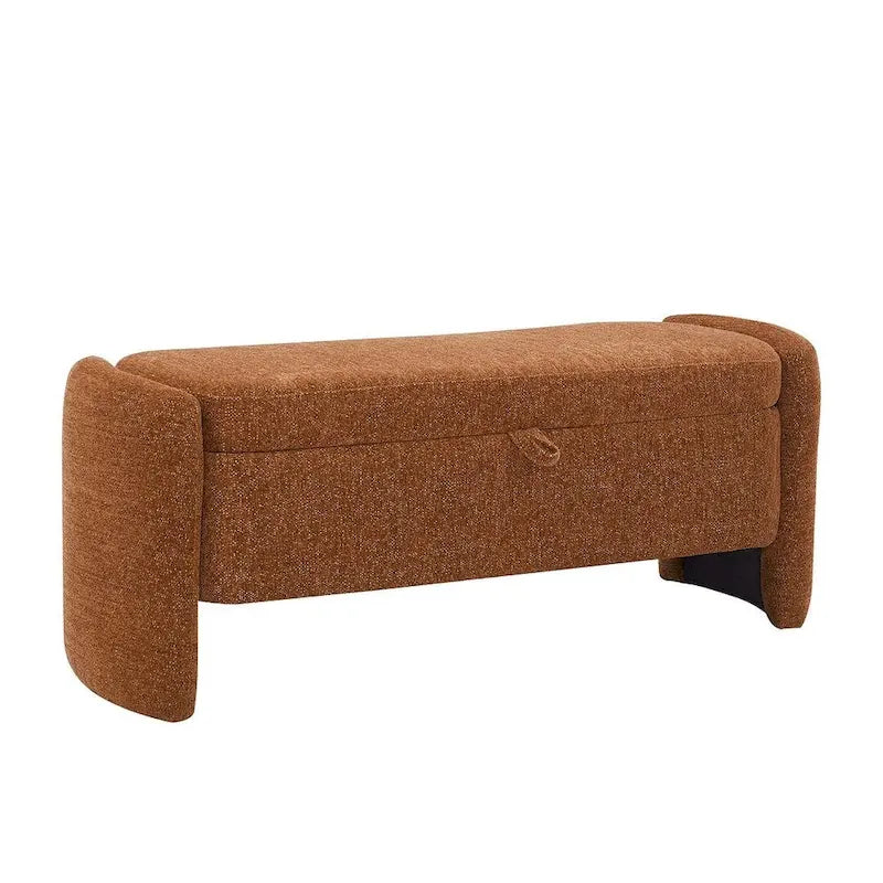 Banc de rangement ottoman ovale en tissu chenille 47,24 po