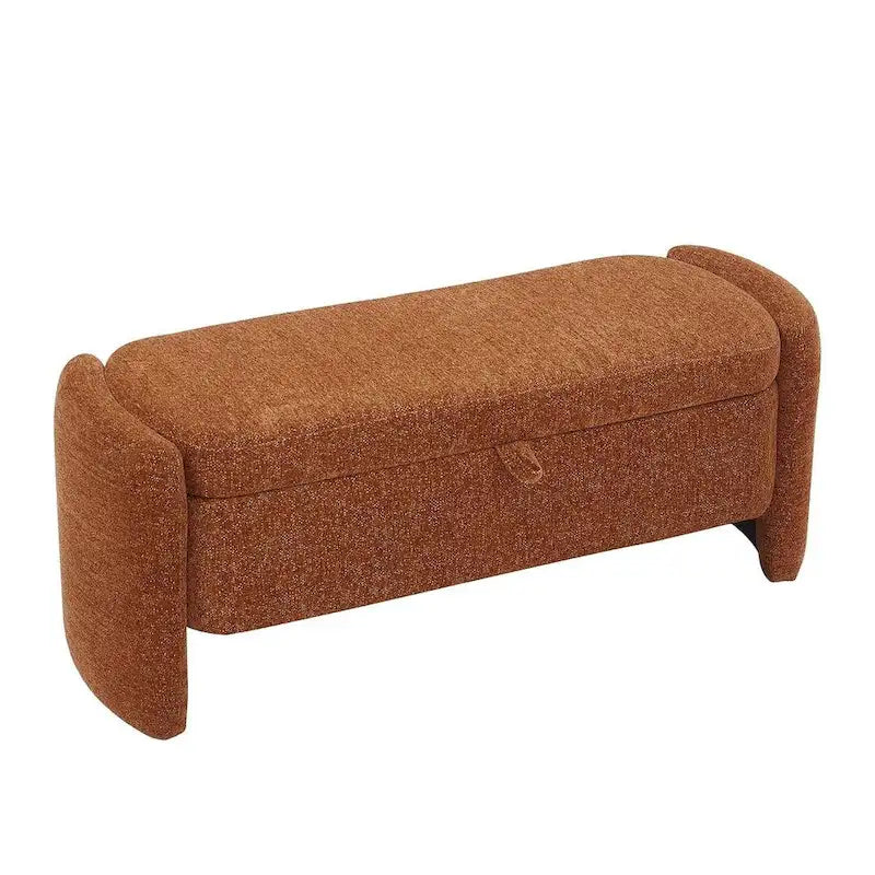 Banc de rangement ottoman ovale en tissu chenille 47,24 po