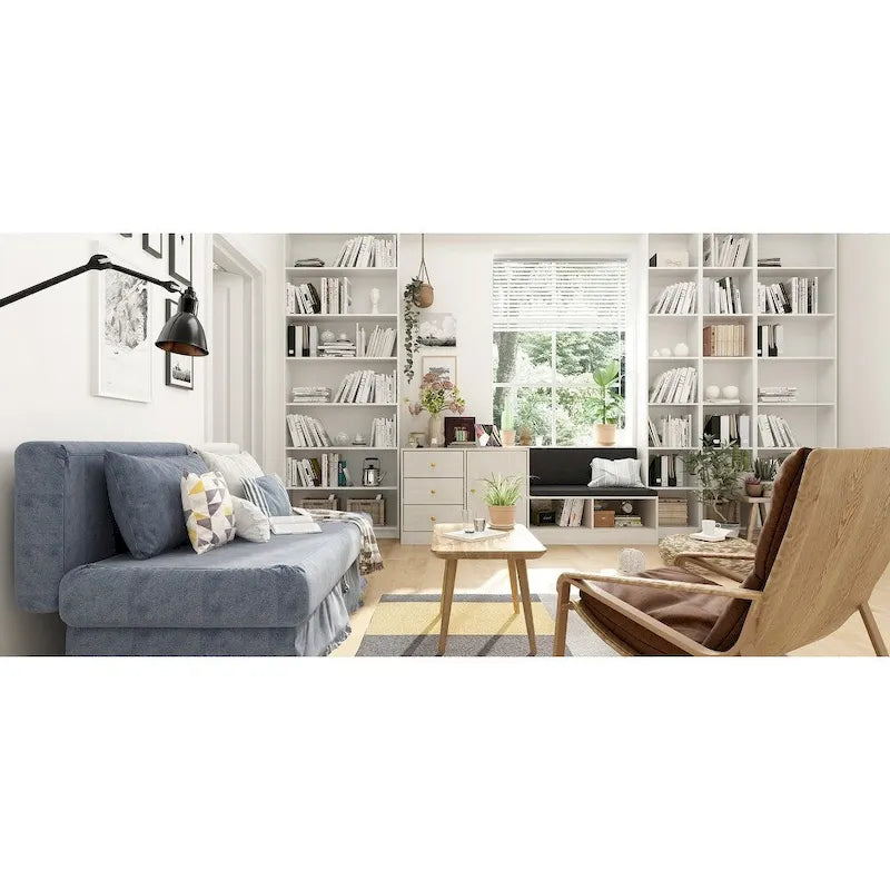 Banc à chaussures blanc avec coussin noir et tiroirs de rangement réglables