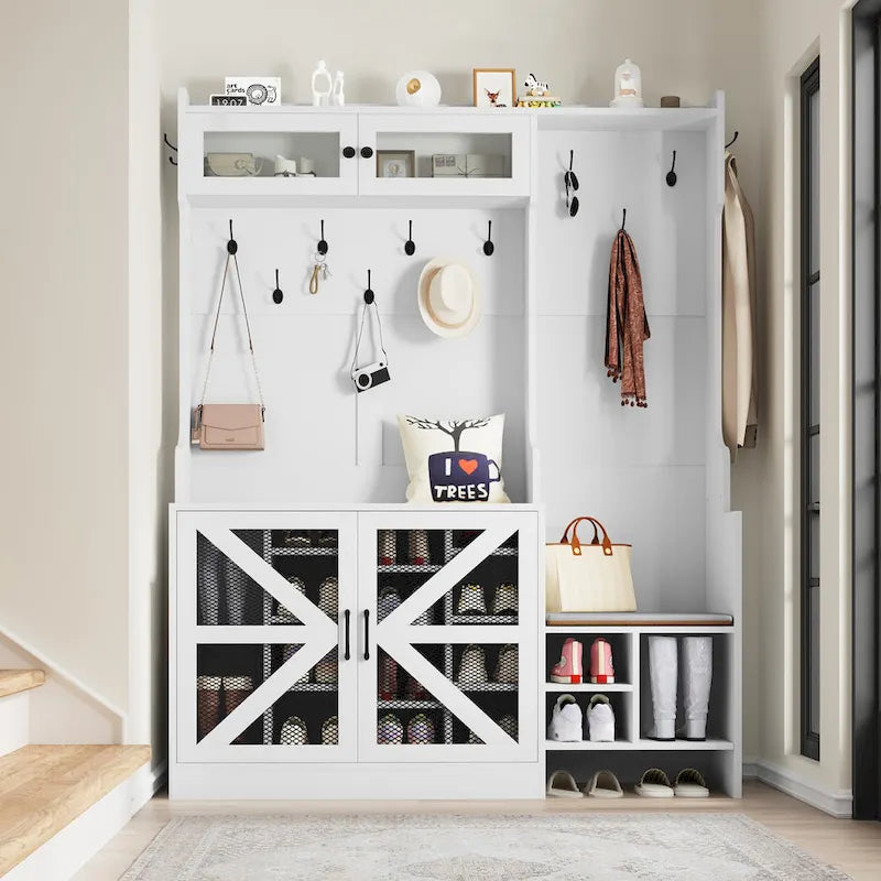 Moasis 77.9 Banc d'entrée avec patère Farmhouse Hall Tree - 59 L x 15.7 l x 77.9 H