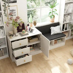 Banc de rangement pour chaussures moderne blanc avec coussin noir et étagère ajustable