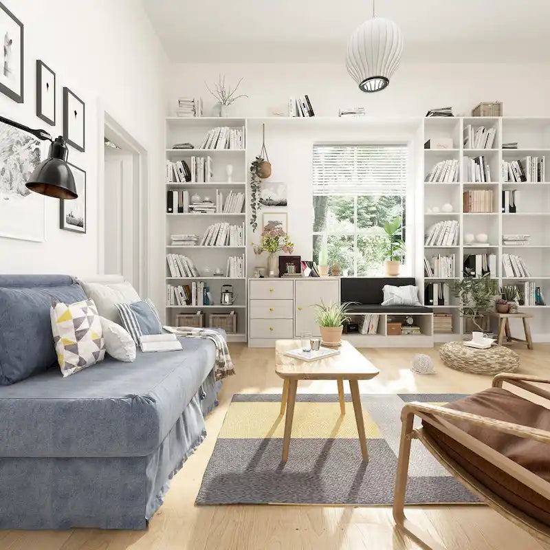 Banc de rangement pour chaussures moderne blanc avec coussin noir et étagère ajustable