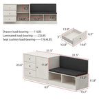 Banc de rangement pour chaussures moderne blanc avec coussin noir et étagère ajustable