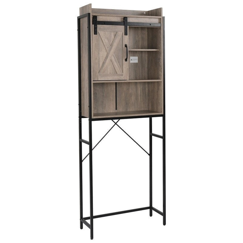 Meuble de salle de bain en MDF avec cadre en fer Triamine, porte coulissante et étagères à trois niveaux