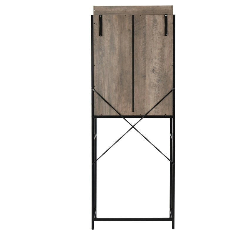 Meuble de salle de bain en MDF avec cadre en fer Triamine, porte coulissante et étagères à trois niveaux