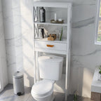 Meuble de rangement pour toilettes avec un tiroir et 2 étagères – Blanc