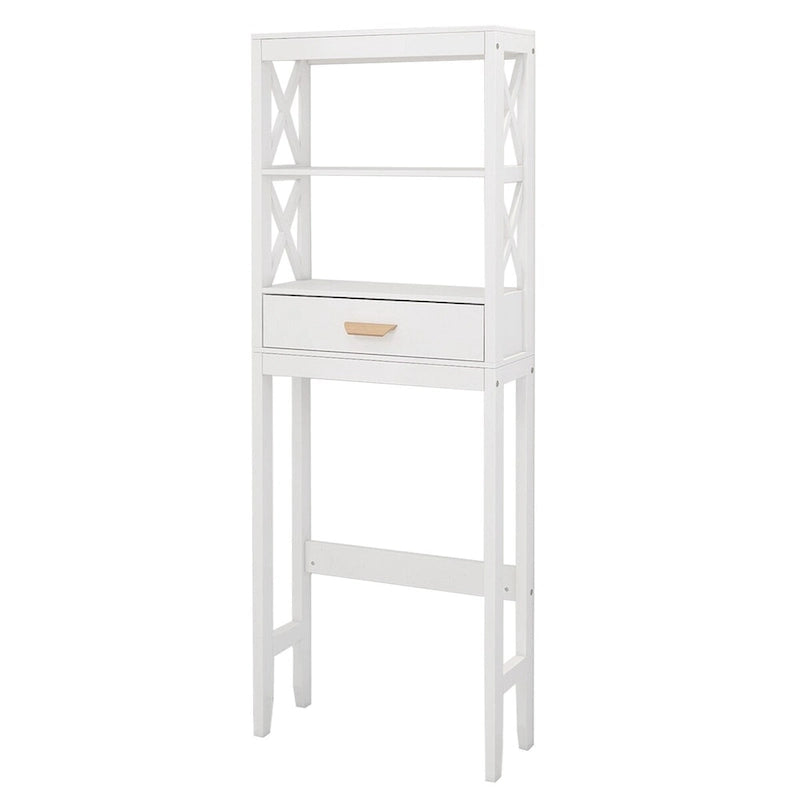Meuble de rangement pour toilettes avec un tiroir et 2 étagères – Blanc
