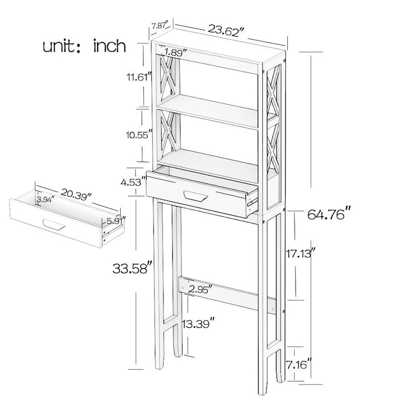 Meuble de rangement pour toilettes avec un tiroir et 2 étagères – Blanc