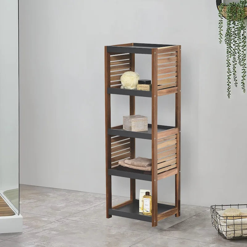 Meuble de rangement ouvert avec design aéré, marron et gris – Collection Elements – 42 3/4Hx14.5Lx11 3/4W