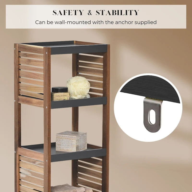 Meuble de rangement ouvert avec design aéré, marron et gris – Collection Elements – 42 3/4Hx14.5Lx11 3/4W
