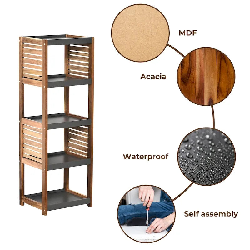 Meuble de rangement ouvert avec design aéré, marron et gris – Collection Elements – 42 3/4Hx14.5Lx11 3/4W