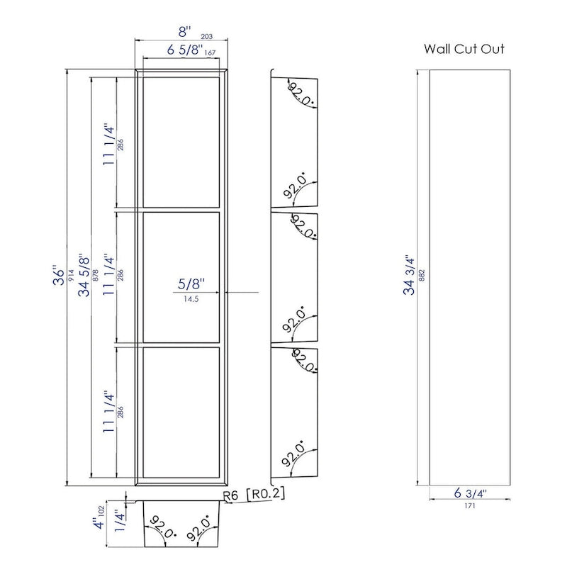 Niche de douche de salle de bain verticale triple étagère en acier inoxydable blanc mat 8 x 36 de marque ALFI