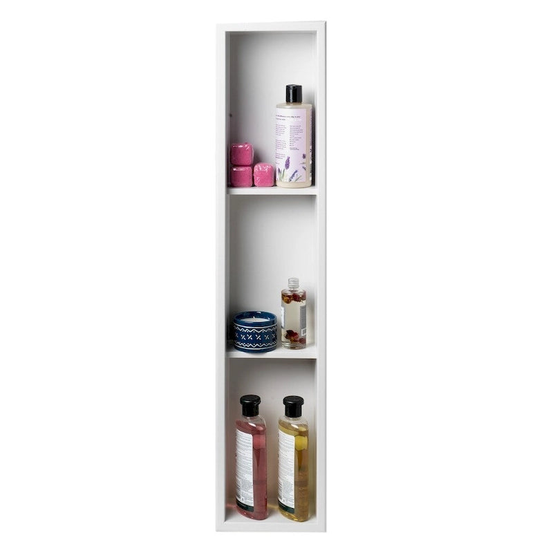 Niche de douche de salle de bain verticale triple étagère en acier inoxydable blanc mat 8 x 36 de marque ALFI
