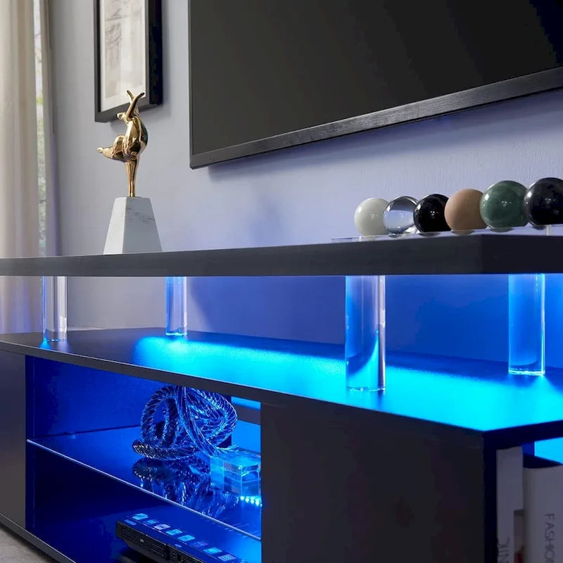 Console multimédia avec grand placard latéral pour salon - Blanc