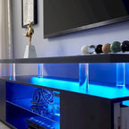 Console multimédia avec grand placard latéral pour salon - Blanc