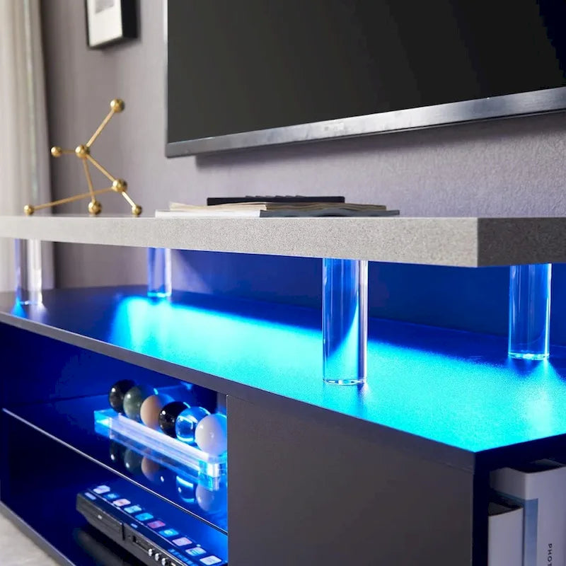 Console multimédia avec grand placard latéral pour salon - Blanc