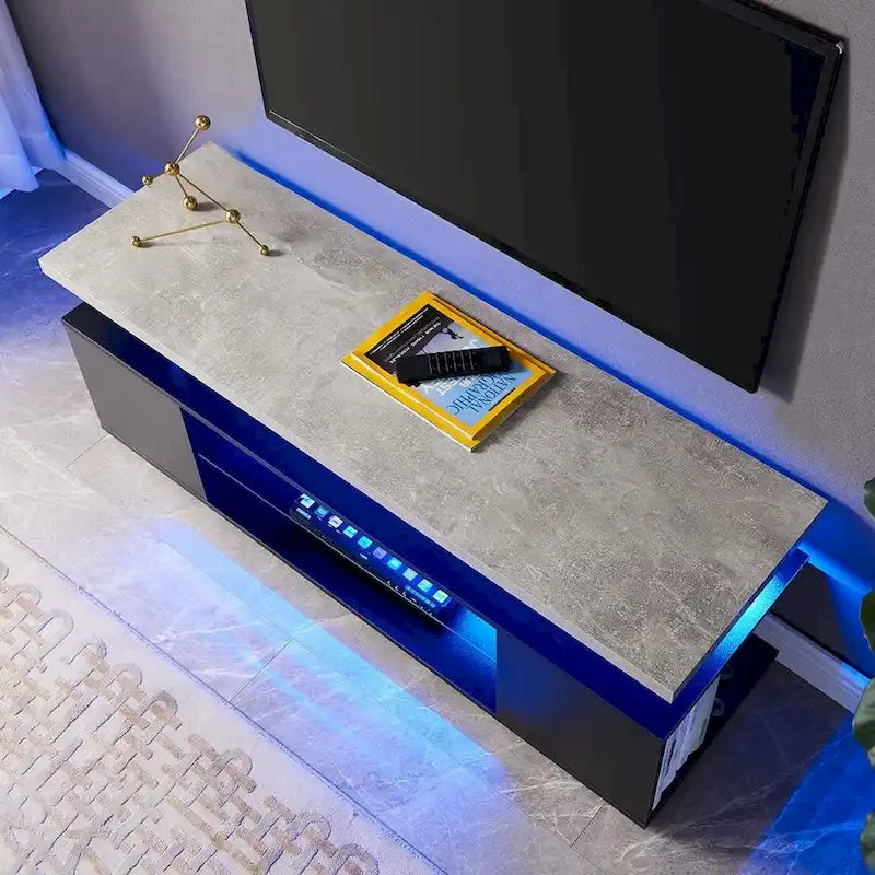 Console multimédia avec grand placard latéral pour salon - Blanc
