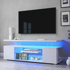 Console multimédia avec grand placard latéral pour salon - Blanc