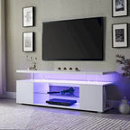 Console multimédia avec grand placard latéral pour salon - Blanc