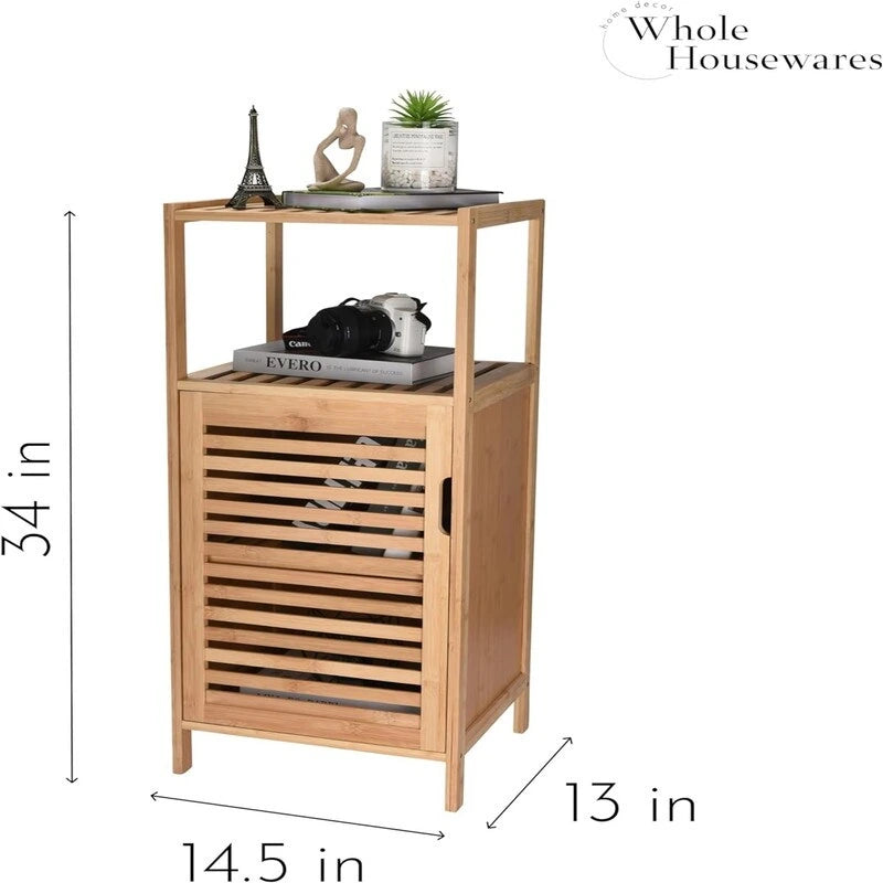 Meuble de rangement pour chaussures en bambou avec portes pour salle de bain - 33,5 P x 36,5 L x 85,8 H cm