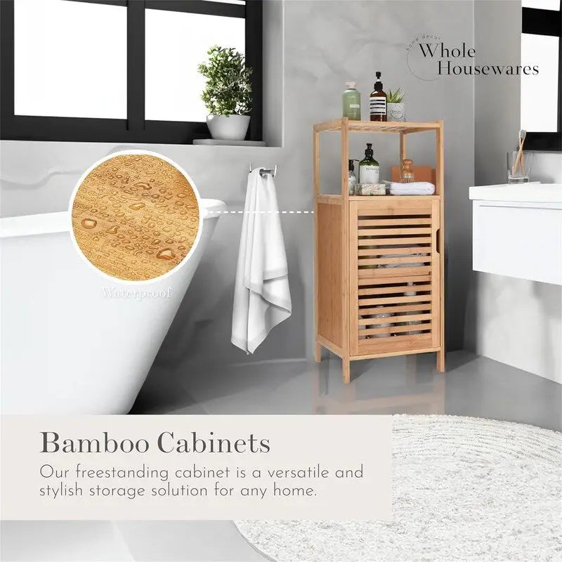 Meuble de rangement pour chaussures en bambou avec portes pour salle de bain - 33,5 P x 36,5 L x 85,8 H cm