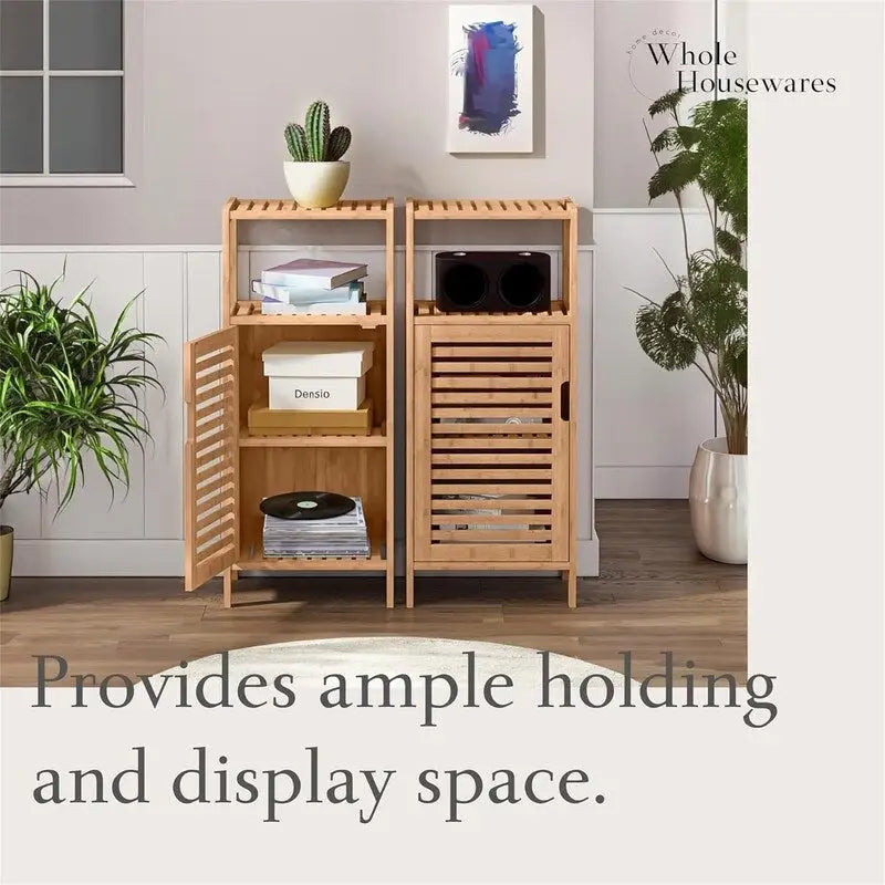 Meuble de rangement pour chaussures en bambou avec portes pour salle de bain - 33,5 P x 36,5 L x 85,8 H cm