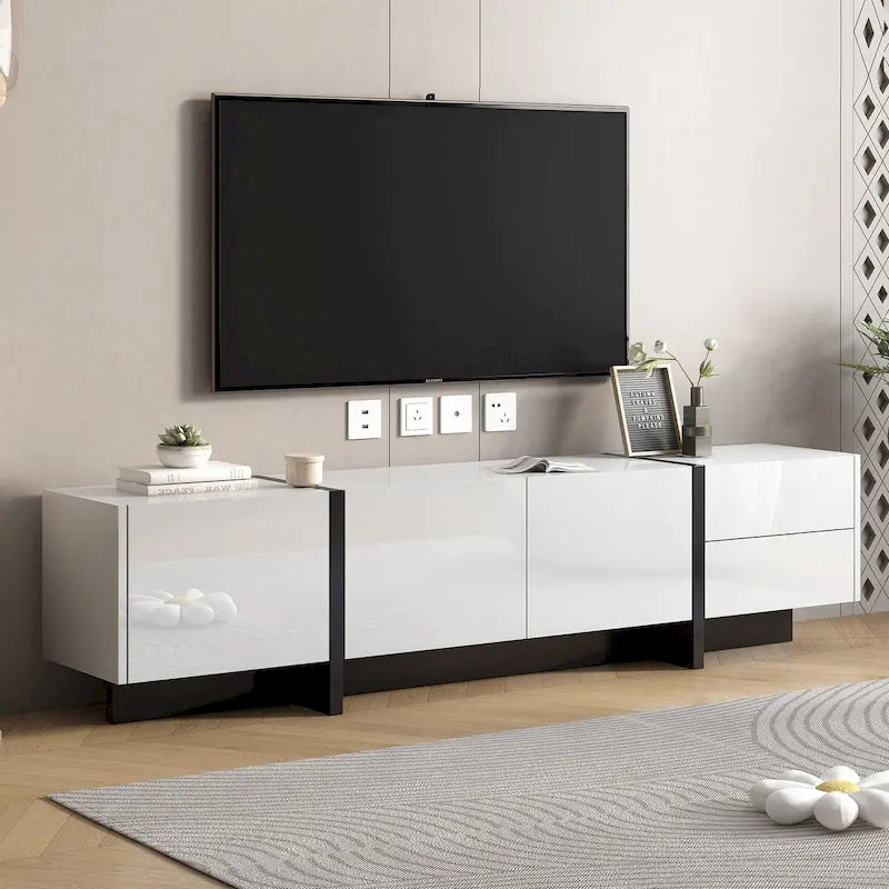 Meuble TV rectangulaire contemporain Siavonce noir et blanc - 74,8 L x 13,7 P x 17,7 H