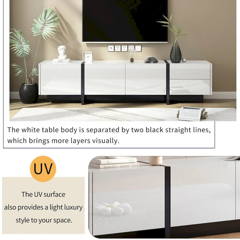 Meuble TV rectangulaire contemporain Siavonce noir et blanc - 74,8 L x 13,7 P x 17,7 H