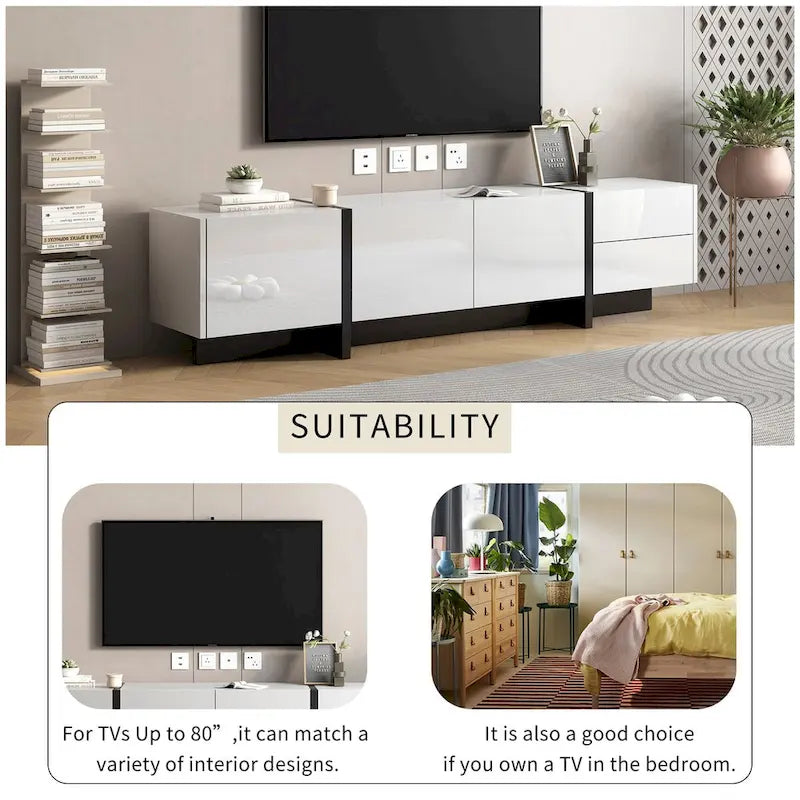 Meuble TV rectangulaire contemporain Siavonce noir et blanc - 74,8 L x 13,7 P x 17,7 H