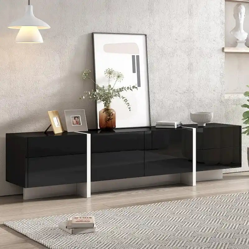 Meuble TV rectangulaire contemporain Siavonce noir et blanc - 74,8 L x 13,7 P x 17,7 H