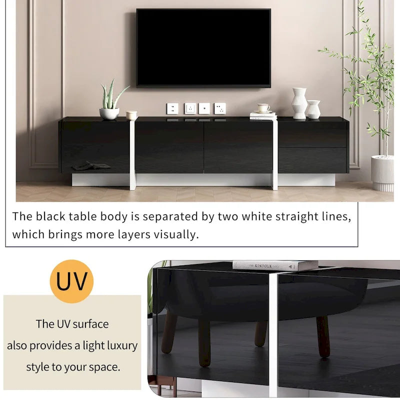Meuble TV rectangulaire contemporain Siavonce noir et blanc - 74,8 L x 13,7 P x 17,7 H