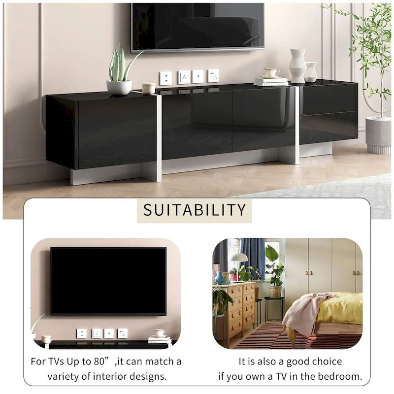 Meuble TV rectangulaire contemporain Siavonce noir et blanc - 74,8 L x 13,7 P x 17,7 H