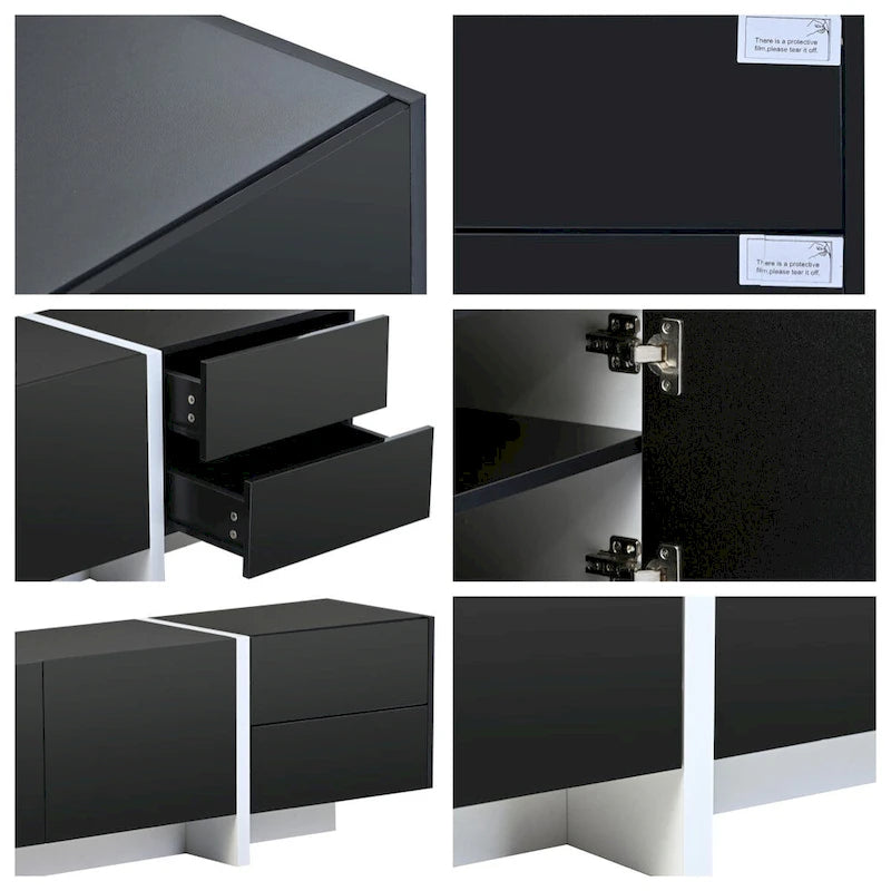 Meuble TV rectangulaire contemporain Siavonce noir et blanc - 74,8 L x 13,7 P x 17,7 H