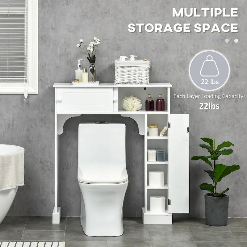 Meuble de salle de bain au-dessus des toilettes, meuble de rangement de salle de bain autoportant avec étagères réglables