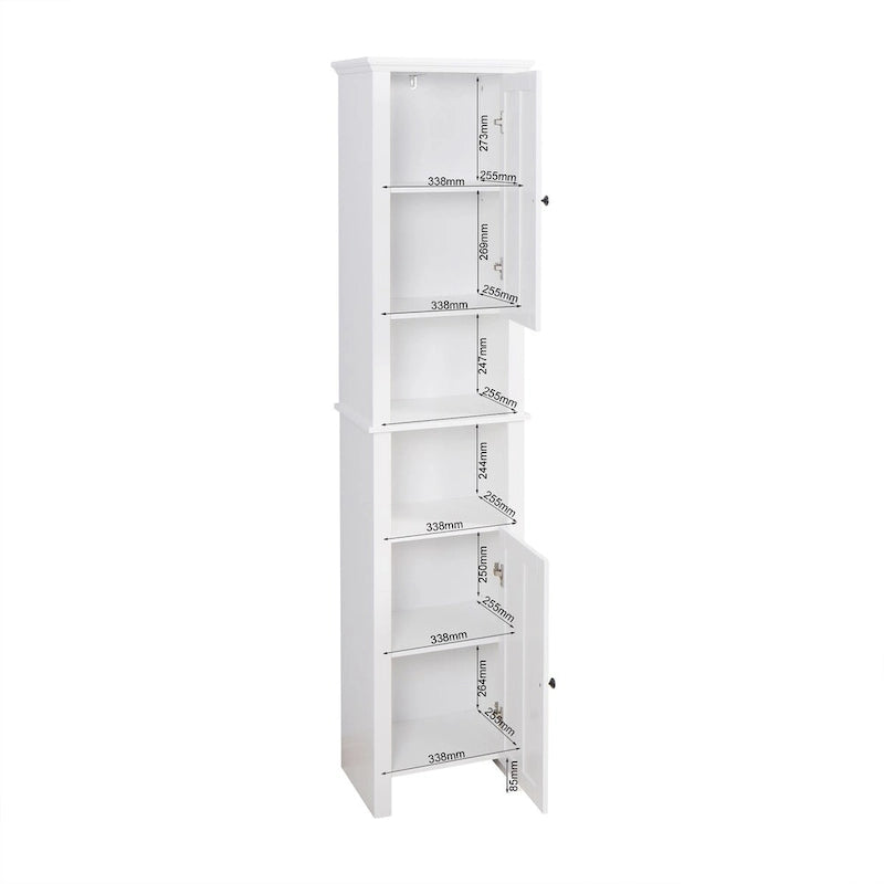 Meuble de rangement de salle de bain blanc sur pied avec 6 étagères