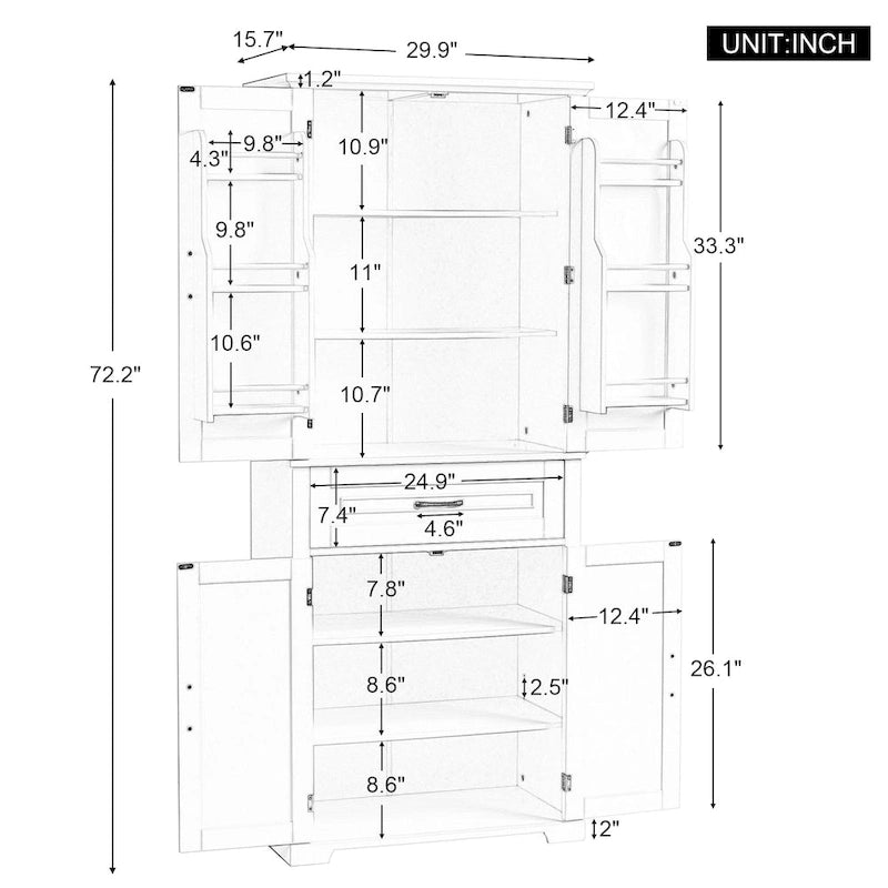 Meuble de rangement de salle de bain avec portes et tiroir, Espaces de rangement multiples, Étagère réglable