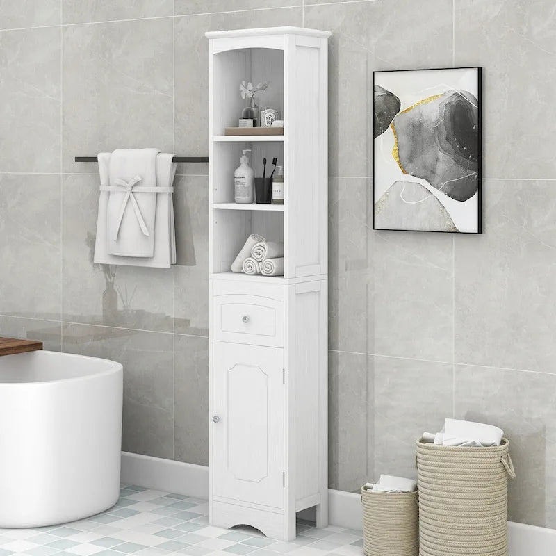 Meuble Colonne de Salle de Bain Autonome avec Tiroir - 34 x 23 x 170 cm (L x l x H)
